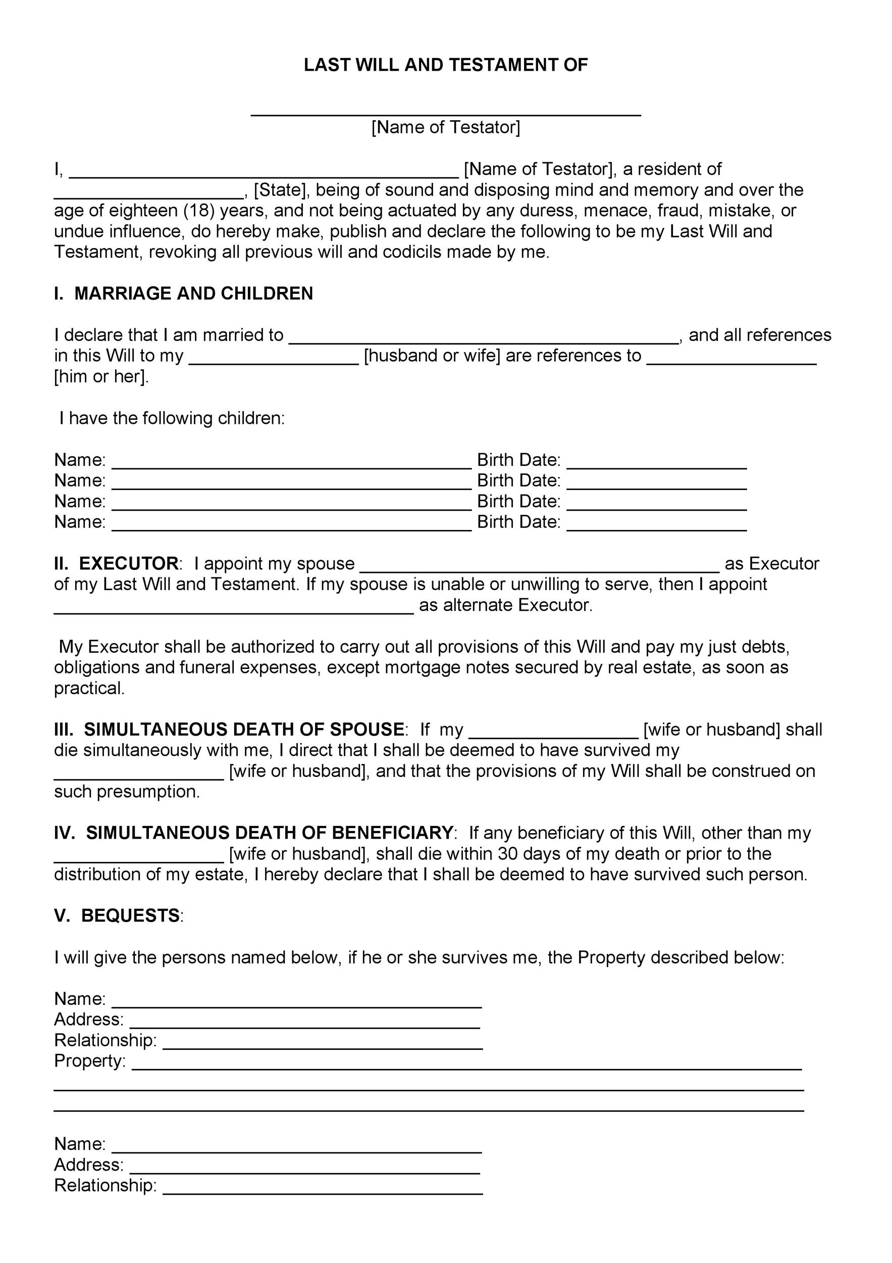 39 Last Will And Testament Forms &amp;amp; Templates ᐅ Templatelab inside Printable Simple Will Forms