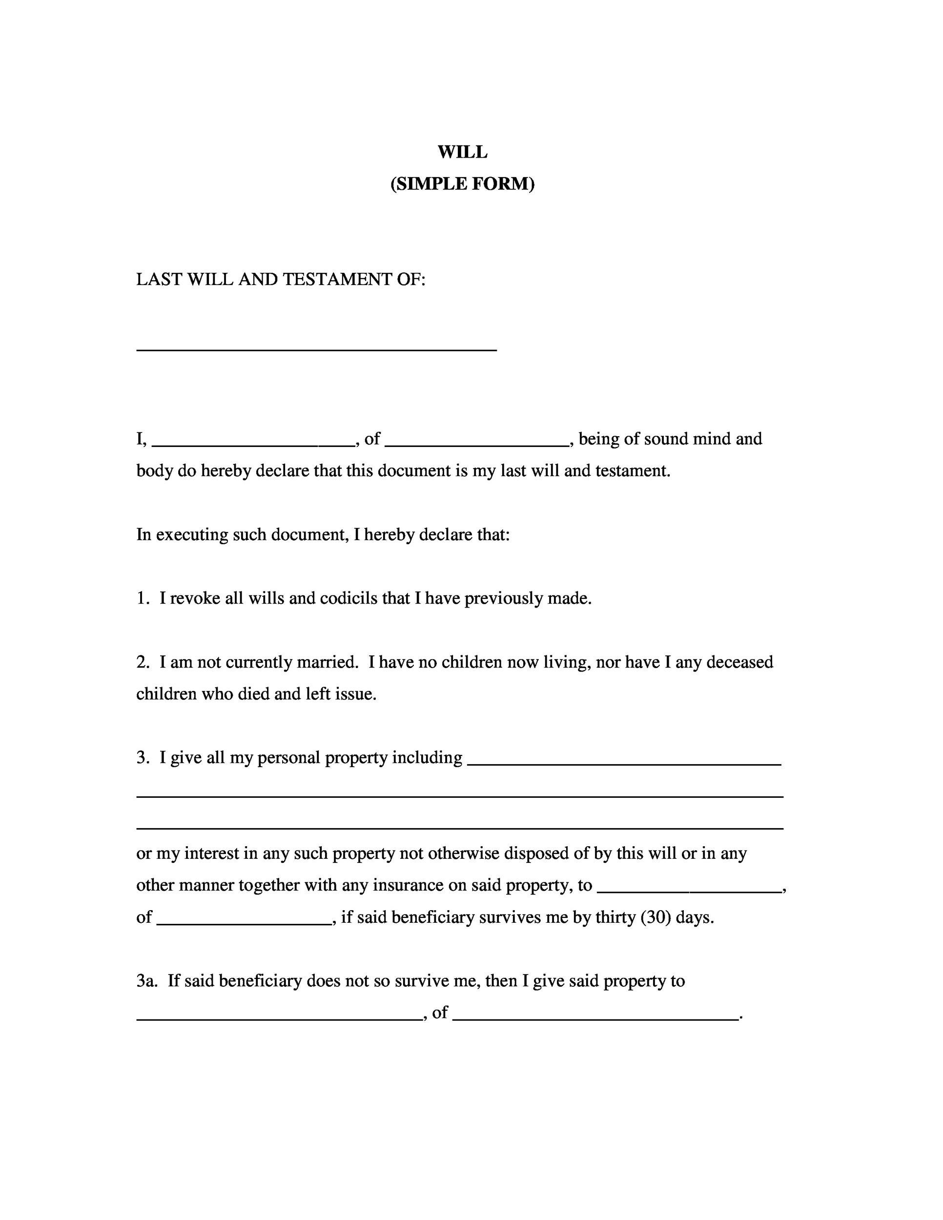 39 Last Will And Testament Forms &amp;amp; Templates ᐅ Templatelab intended for Free Printable Will Forms