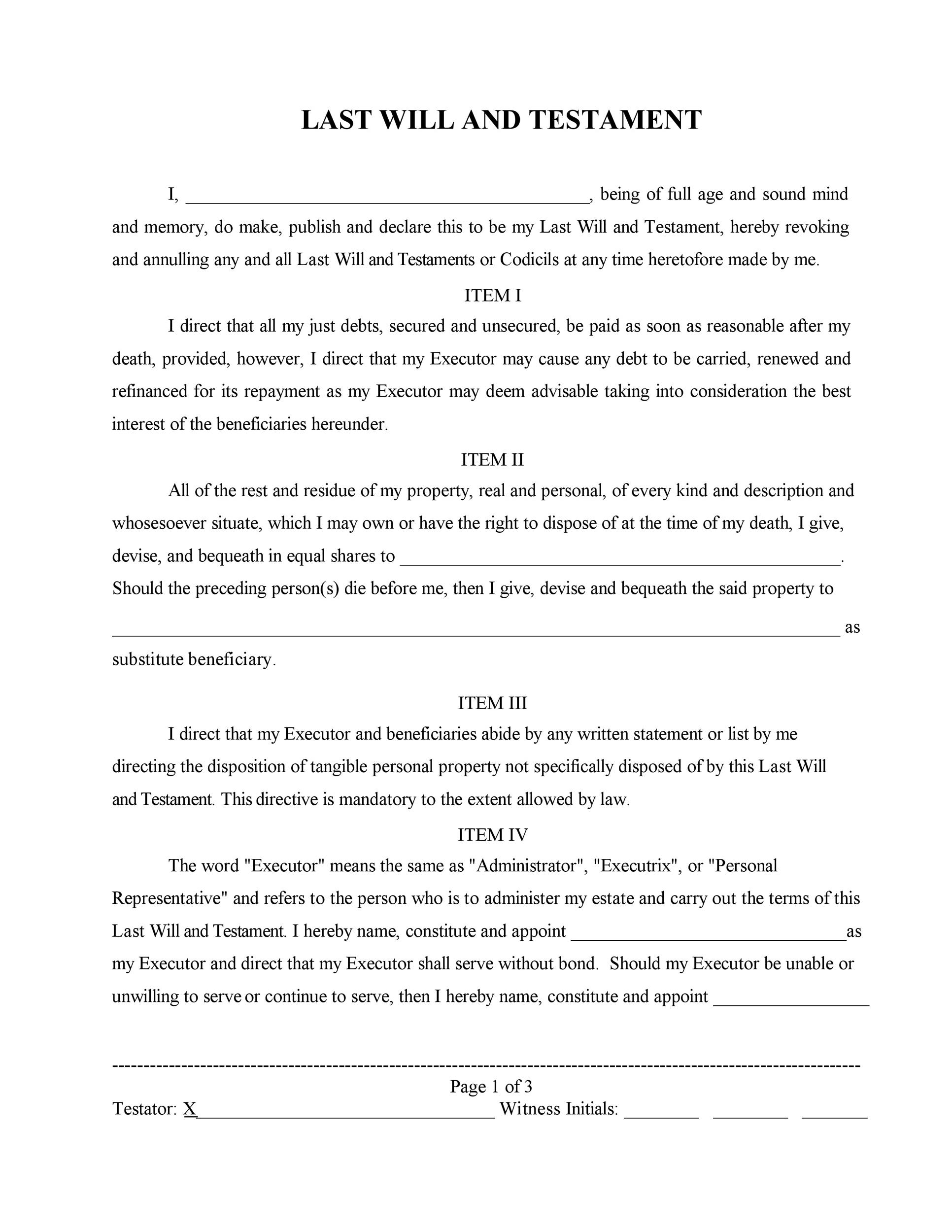 39 Last Will And Testament Forms &amp;amp; Templates ᐅ Templatelab regarding Printable Example of a Will