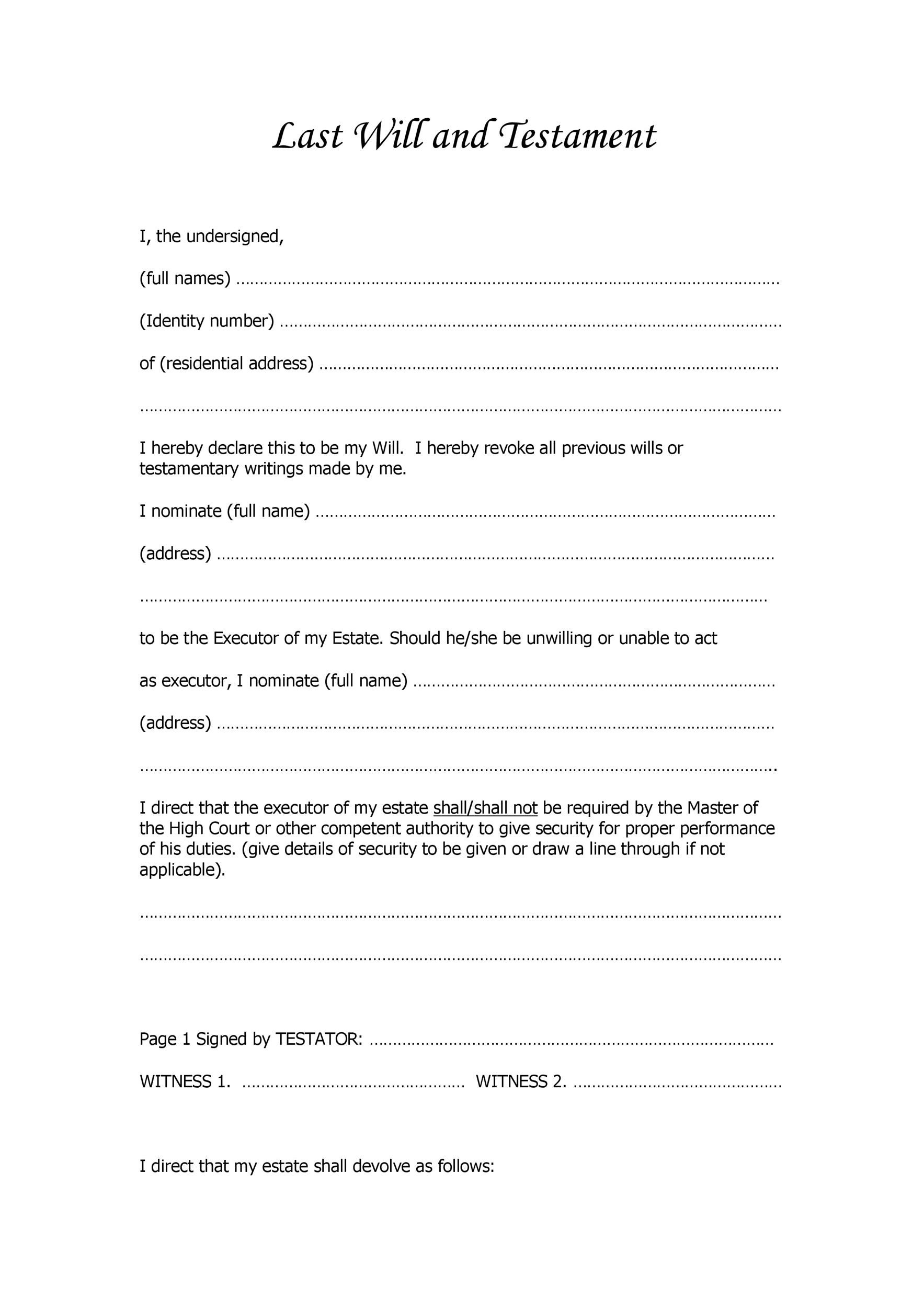 39 Last Will And Testament Forms &amp;amp; Templates ᐅ Templatelab regarding Printable Simple Will Forms To Print