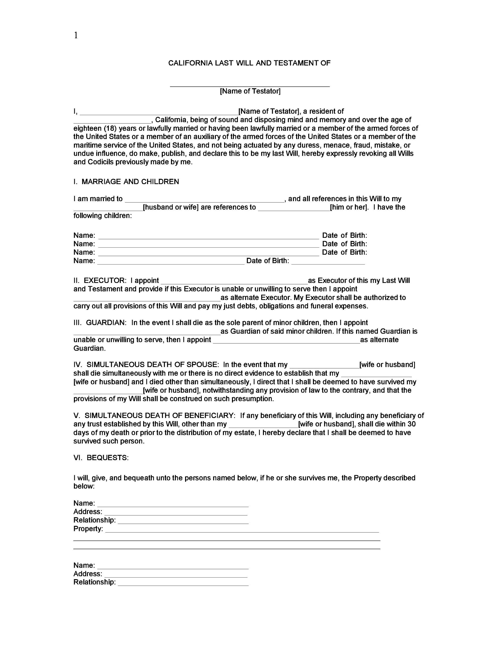 39 Last Will And Testament Forms &amp;amp; Templates ᐅ Templatelab with regard to Printable New Jersey Blank Will Forms