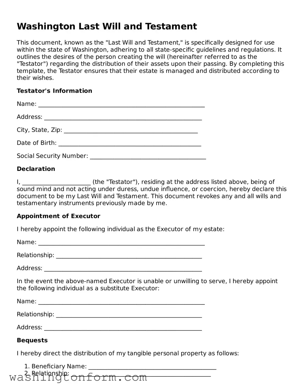 Access Washington Last Will And Testament Template – All throughout Printable Washington Blank Will Forms