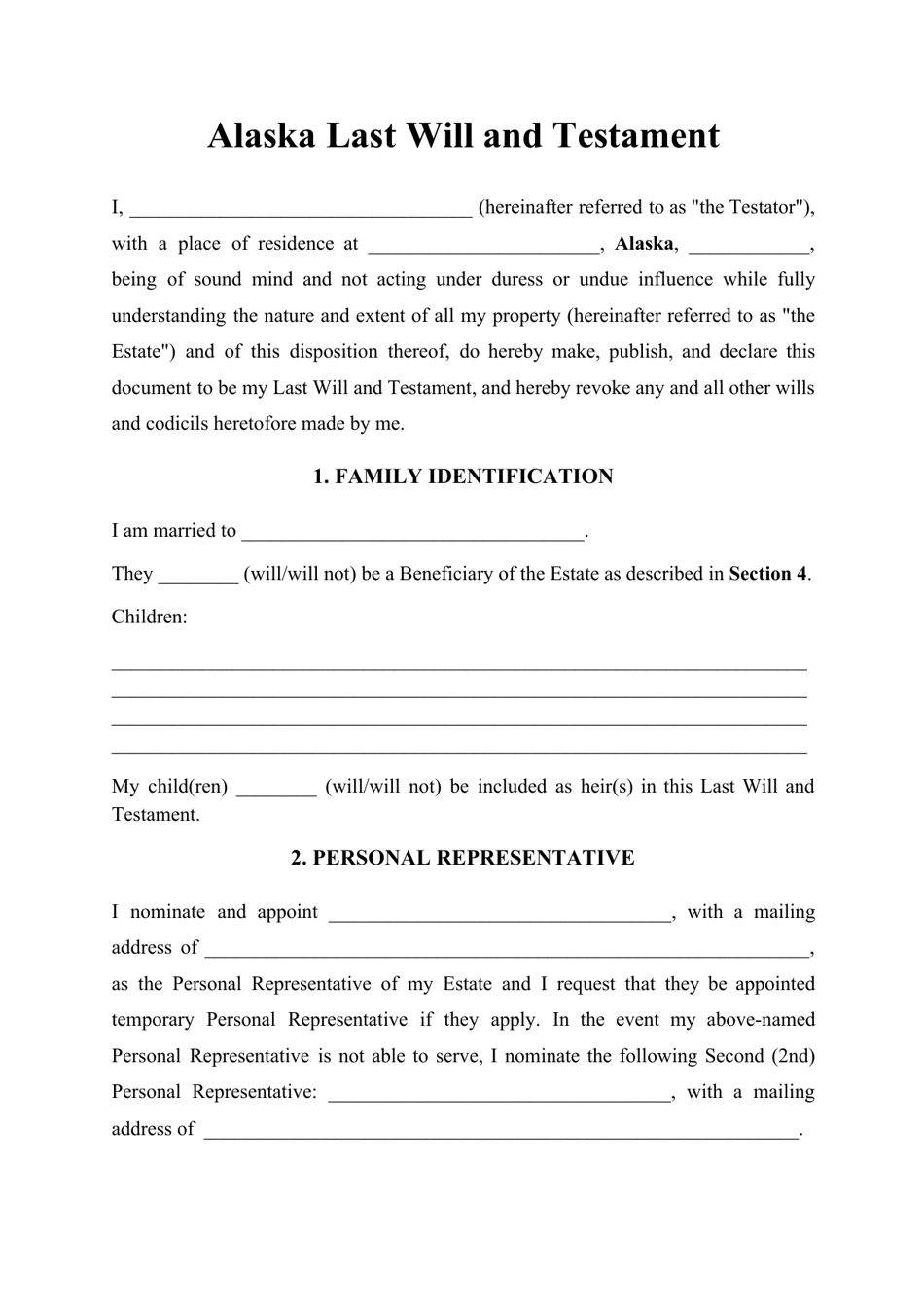 Alaska Last Will And Testament Template Download Printable Pdf throughout Printable Alaska Blank Will Forms