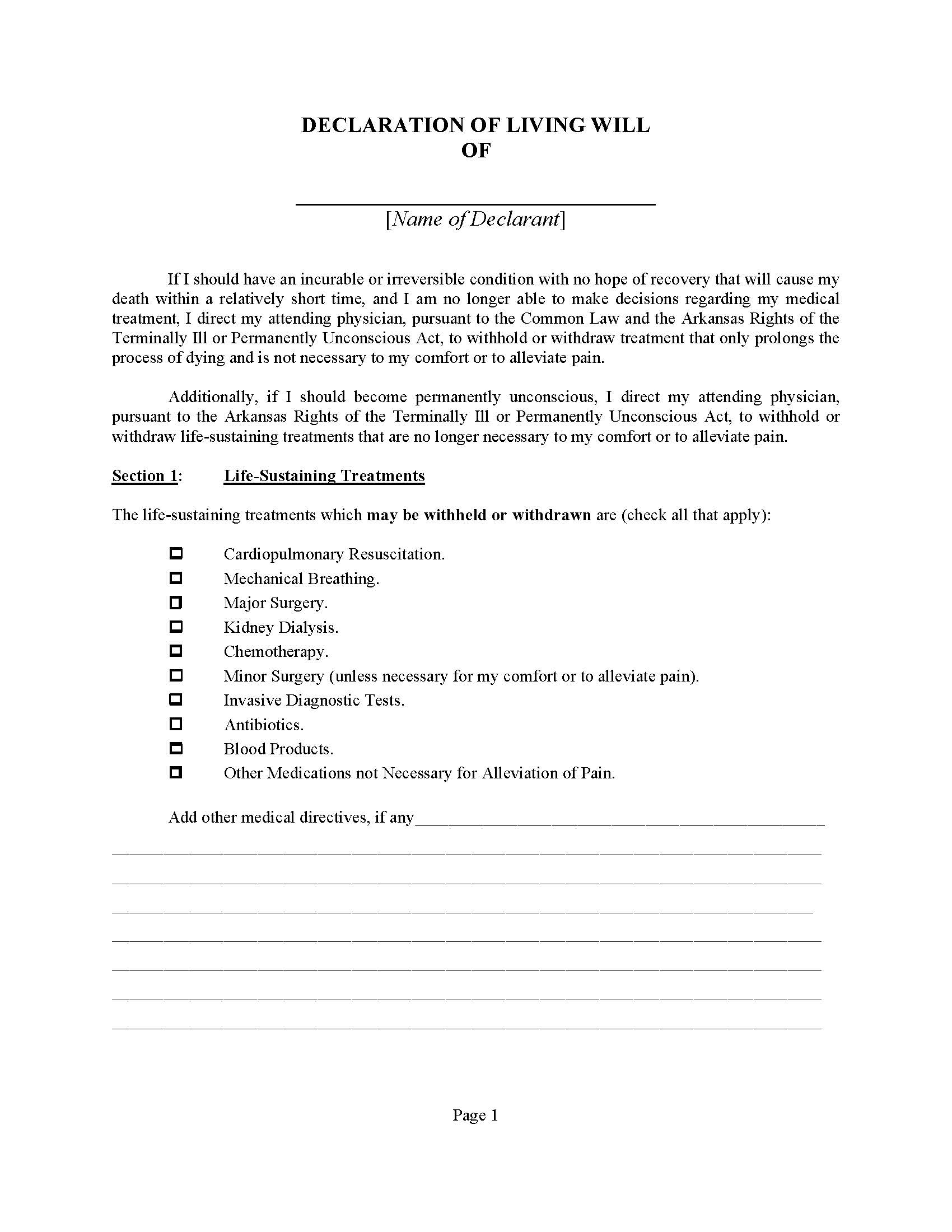 Arkansas Will Forms | Last Will And Testament | Living Will intended for Printable Arkansas Blank Will Forms