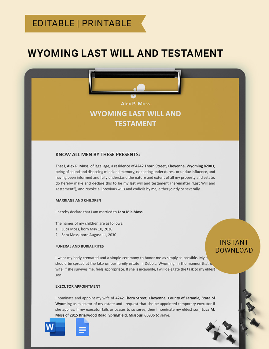 Blank Last Will And Testament Template In Google Docs, Word pertaining to Printable Wyoming Blank Will Forms