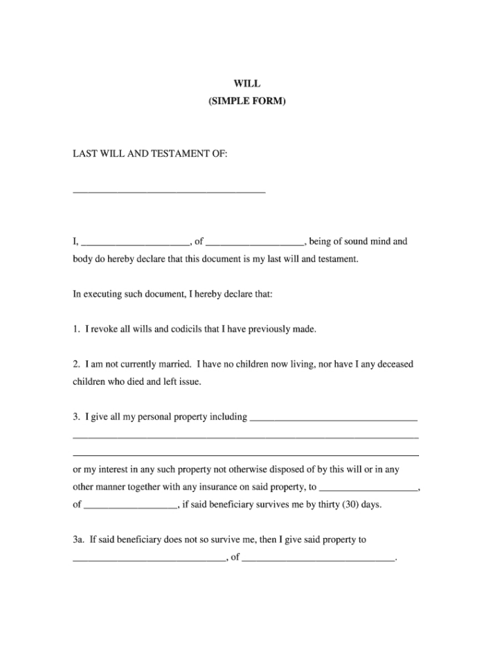 Printable Sample Will Form