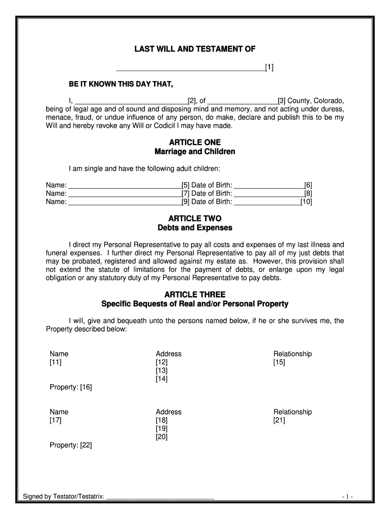Colorado Will Template: Fill Out &amp;amp; Sign Online | Dochub intended for Printable Colorado Blank Will Forms