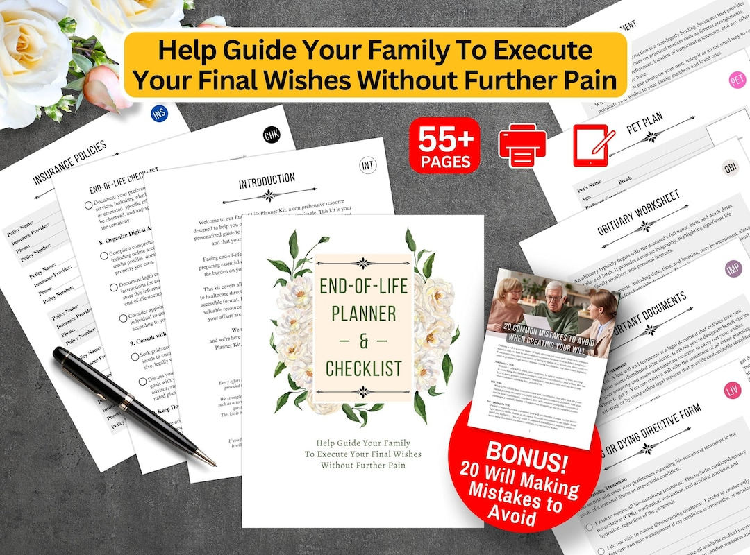 End Of Life Planner Ultimativer Lebensplaner Notfallmappe throughout Printable Do-It-Yourself Will Kit