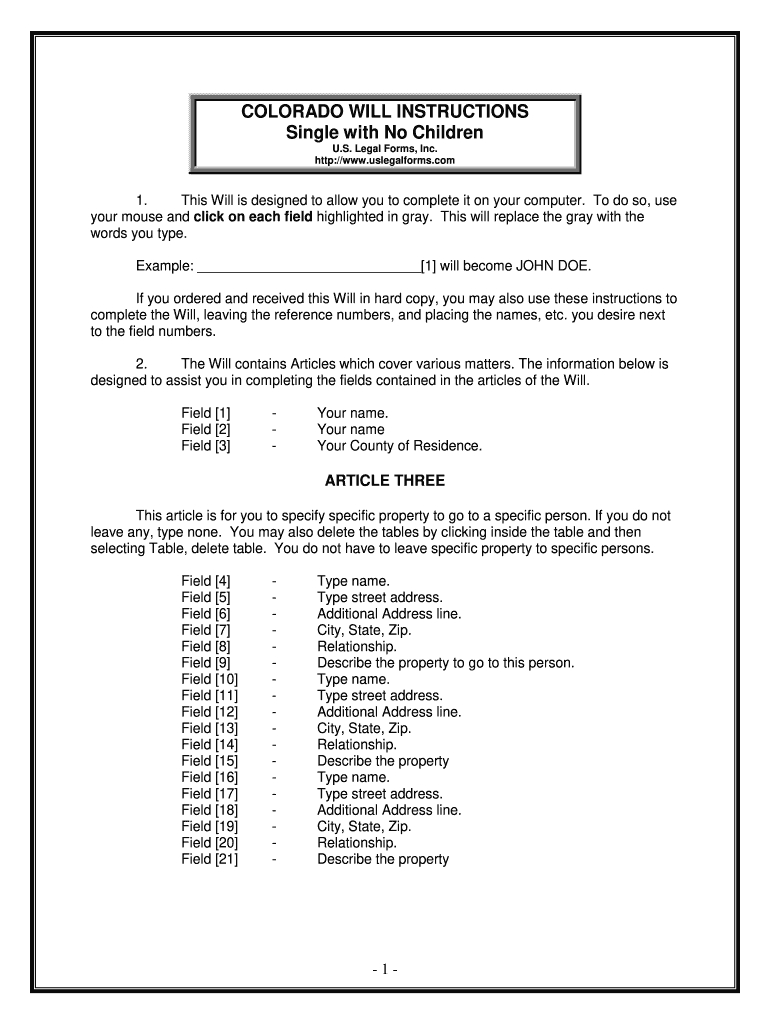Fill And Sign The Colorado Legal Last Will And Testament Form For inside Printable Colorado Blank Will Forms