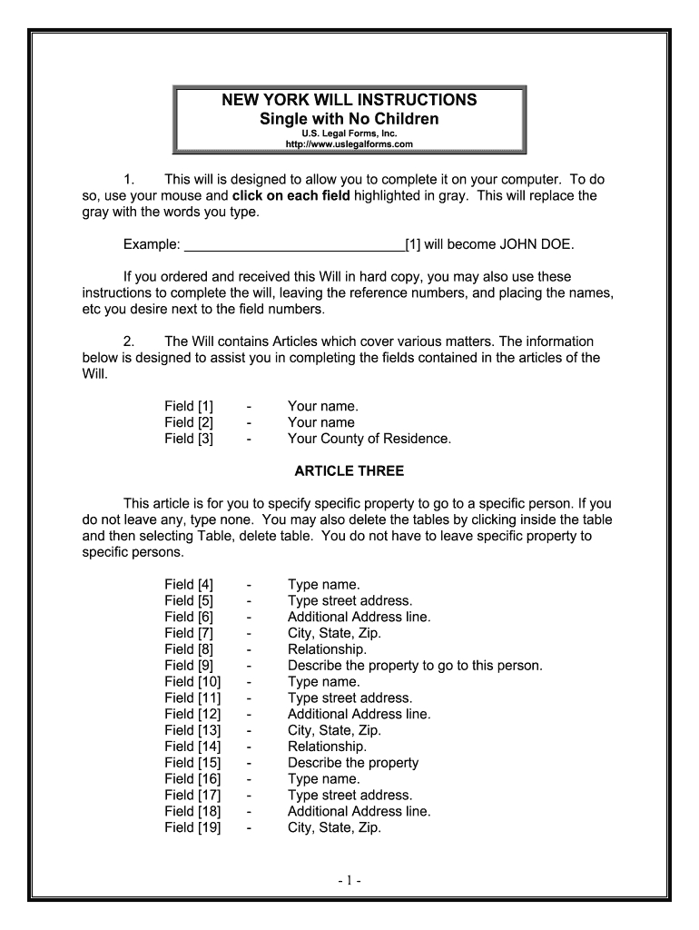 Fill And Sign The New York Will Instructions Form pertaining to Printable New York Blank Will Forms