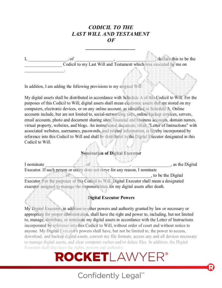 Printable Codicil To Will