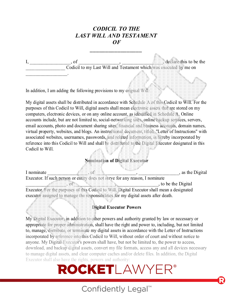 Free Codicil To Will: Make &amp;amp; Download - Rocket Lawyer in Printable Codicil To Will