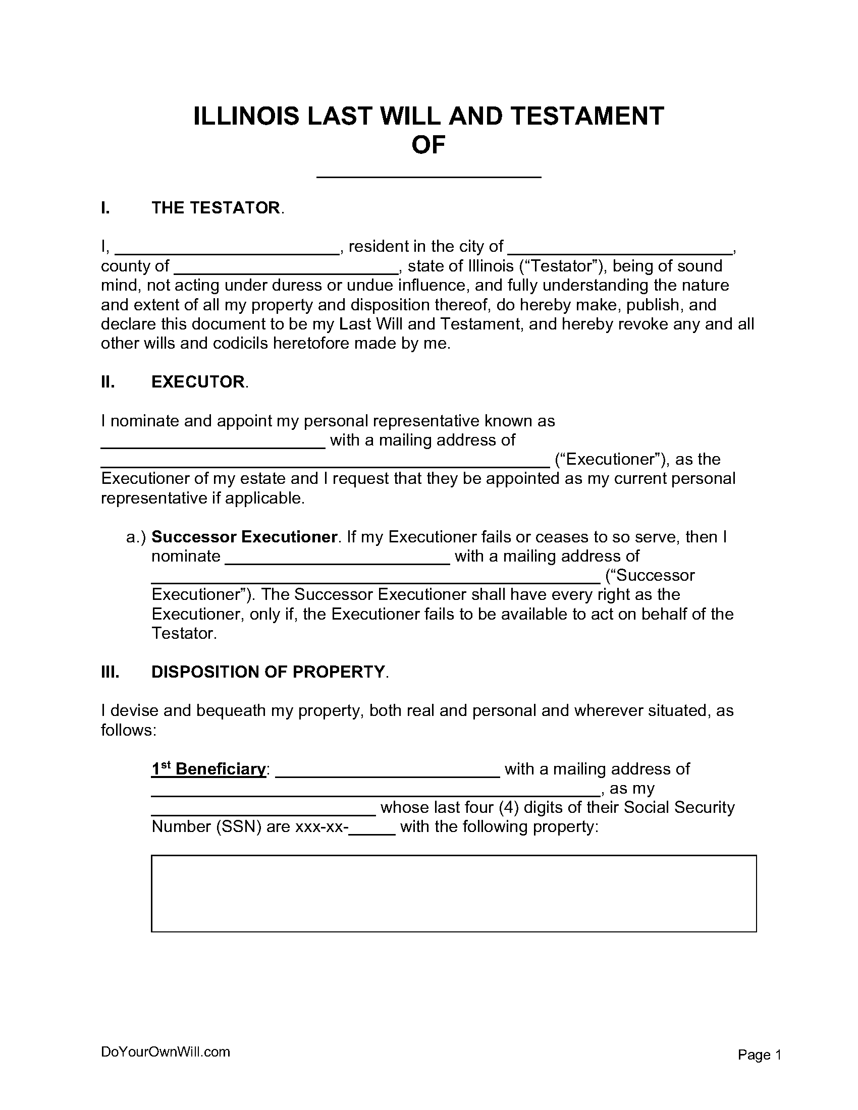 Free Illinois Last Will And Testament Form | Pdf | Word | Odt for Printable Illinois Blank Will Forms