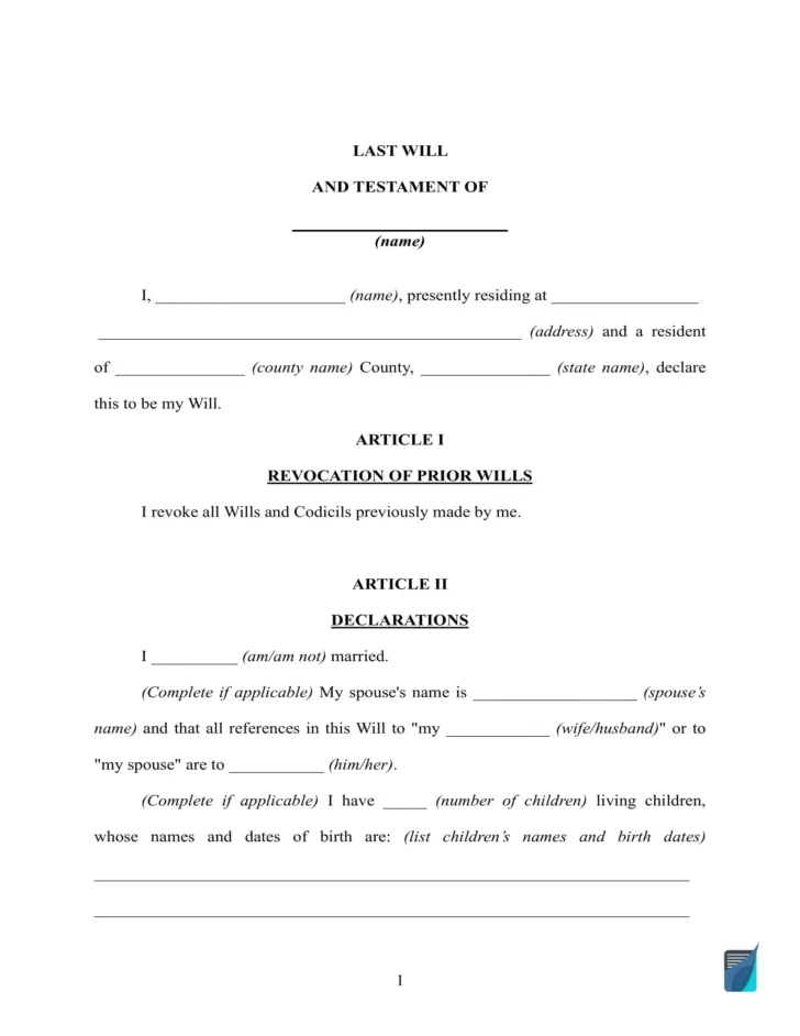 Printable Minnesota Blank Will Forms