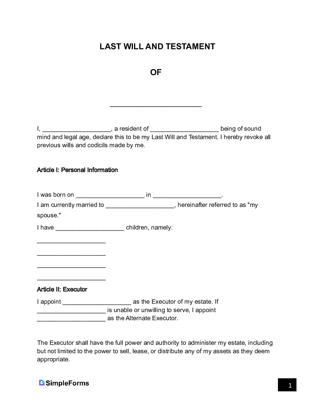Free Last Will Template - Simple Forms Pdf | Word within Printable Simple Will Forms