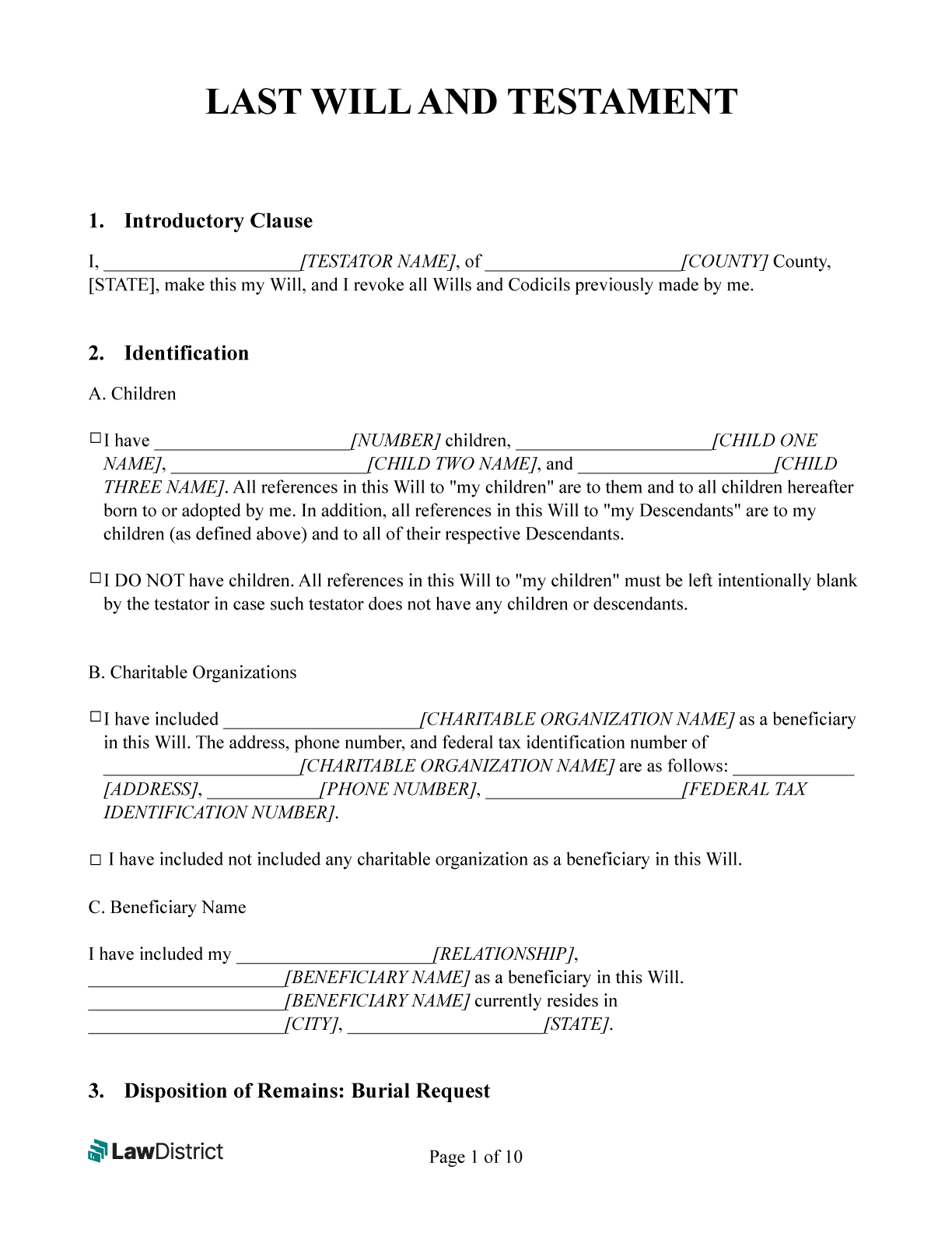 Free Last Will &amp;amp; Testament Form | Printable Pdf &amp;amp; Word | Lawdistrict throughout Printable New Jersey Blank Will Forms