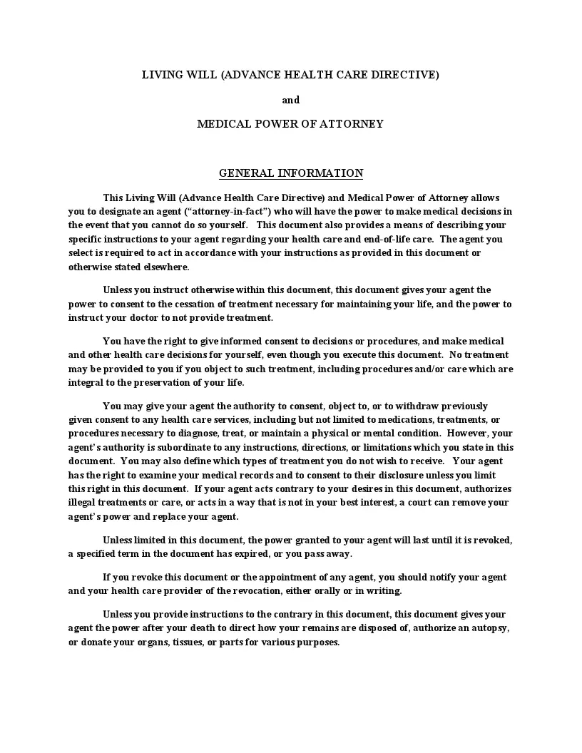 Free Living Will Form - Printable Pdf | Word Template intended for Printable Revocation of Living Will Form