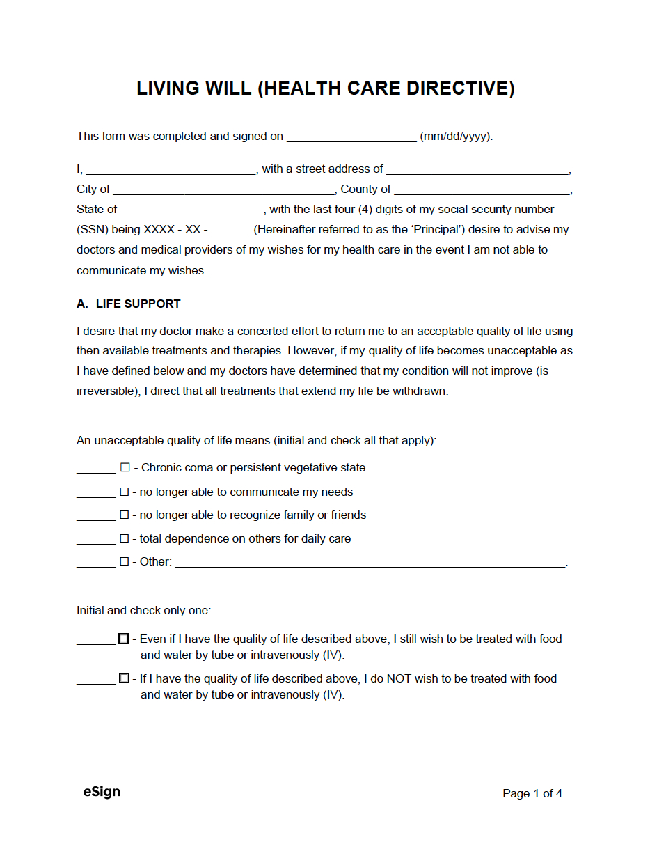 Free Living Will Forms | Pdf | Word pertaining to Printable Living Will Forms