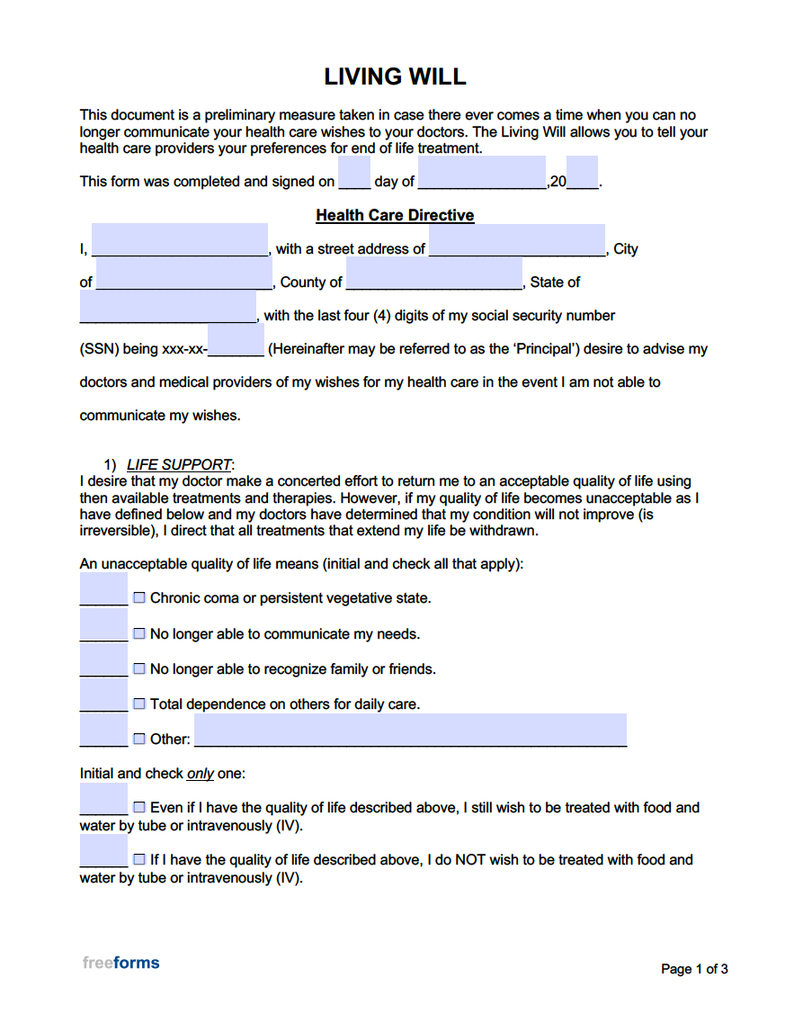 Free Living Will Forms | Pdf | Word regarding Printable Living Will Forms