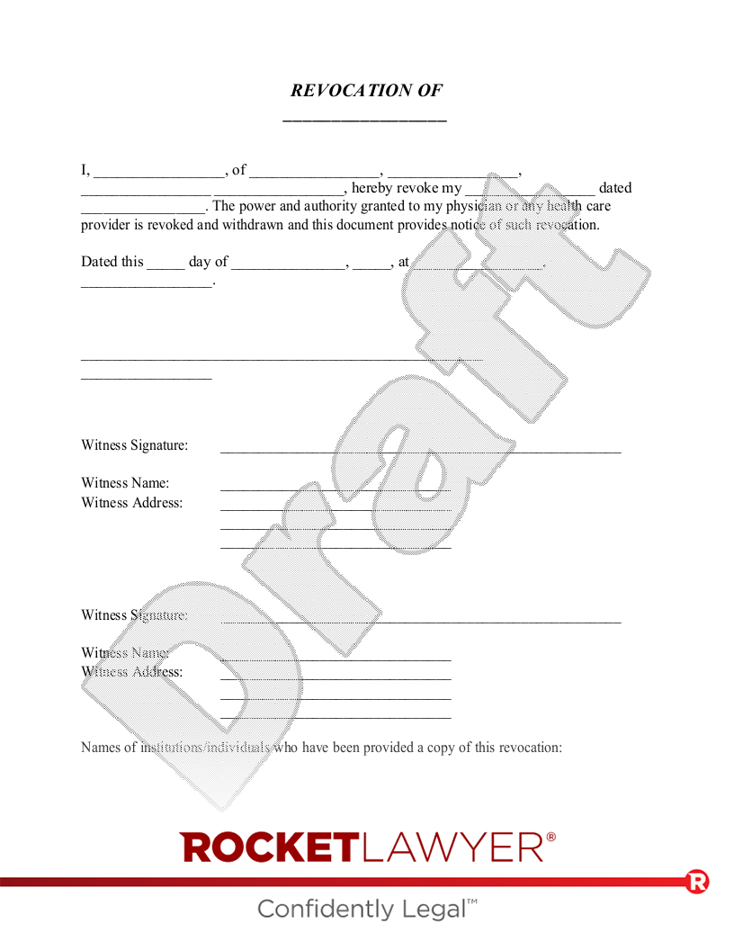 Free Living Will Revocation Template &amp;amp; Faqs - Rocket Lawyer for Printable Revocation Of Living Will Form