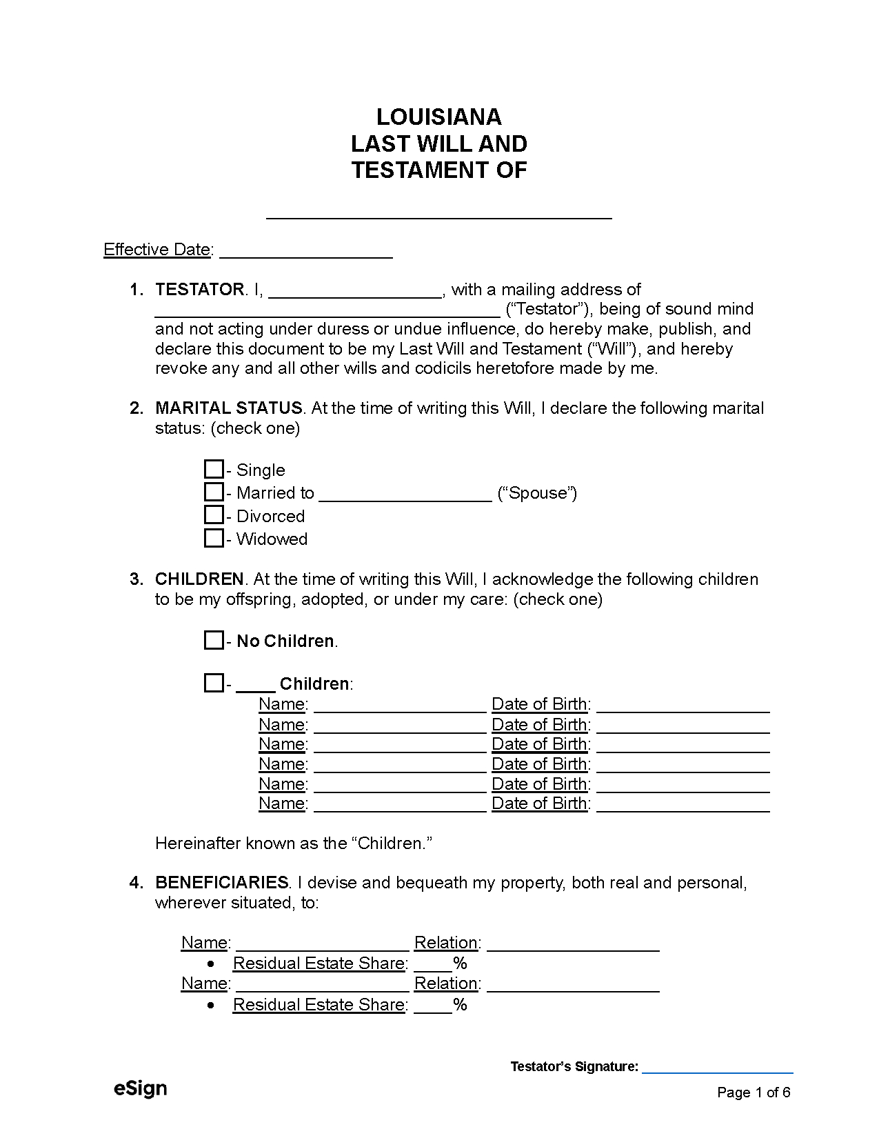 Free Louisiana Last Will And Testament | Pdf | Word regarding Printable Louisiana Blank Will Forms