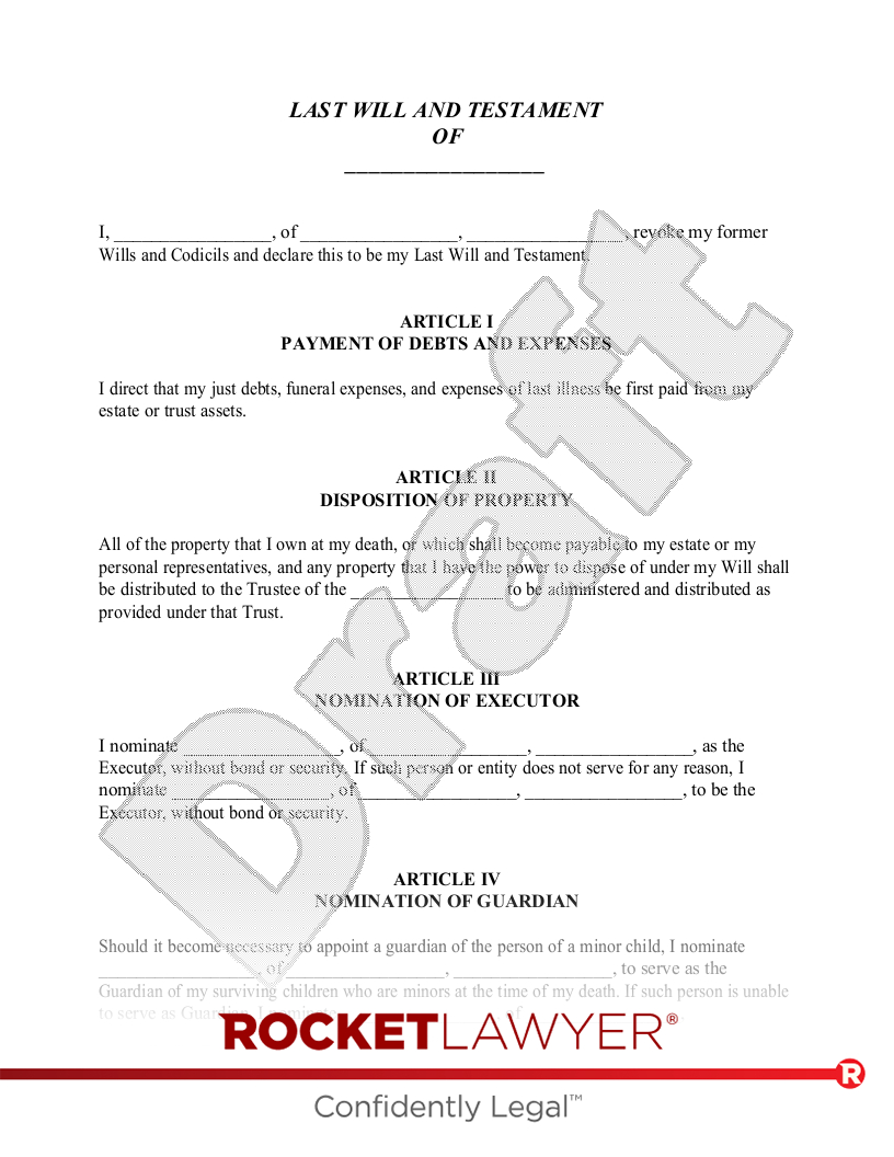 Free Pour-Over Will: Make &amp;amp; Download - Rocket Lawyer pertaining to Printable Pour Over Wills