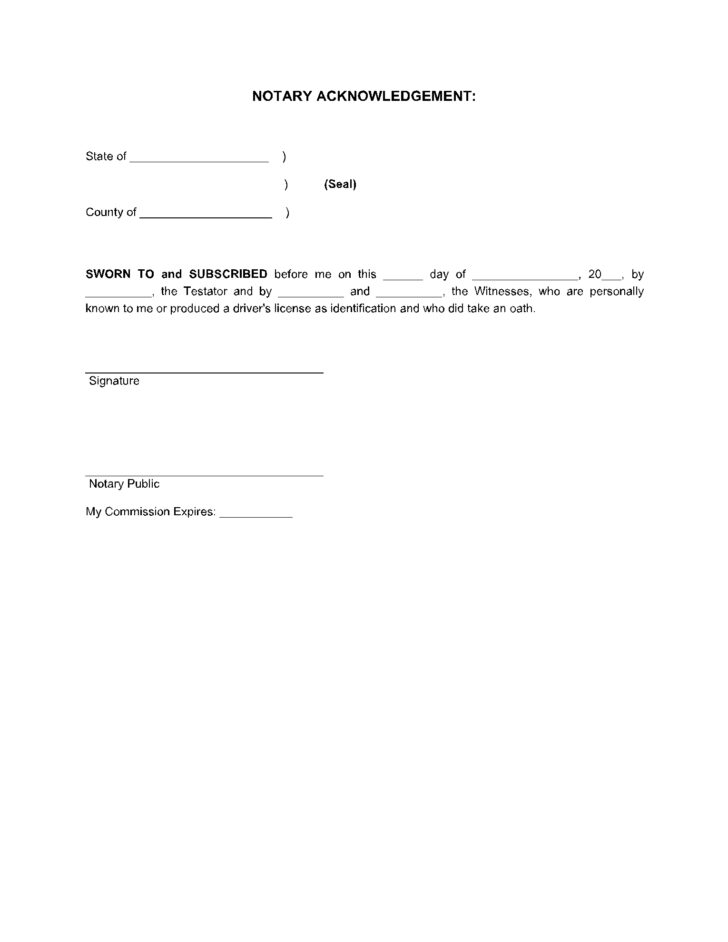 Printable Texas Blank Will Forms