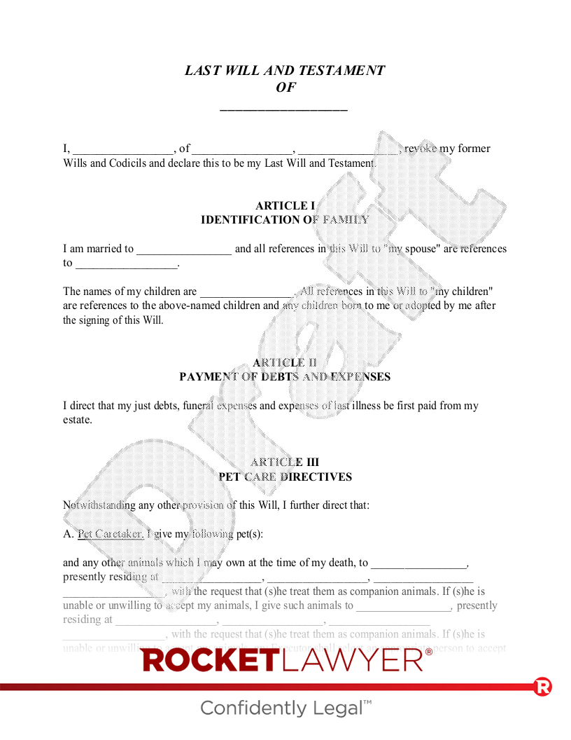 Free Will (Remarried W/Adult Children) - Rocket Lawyer with regard to Printable Will For Remarried Person With Children