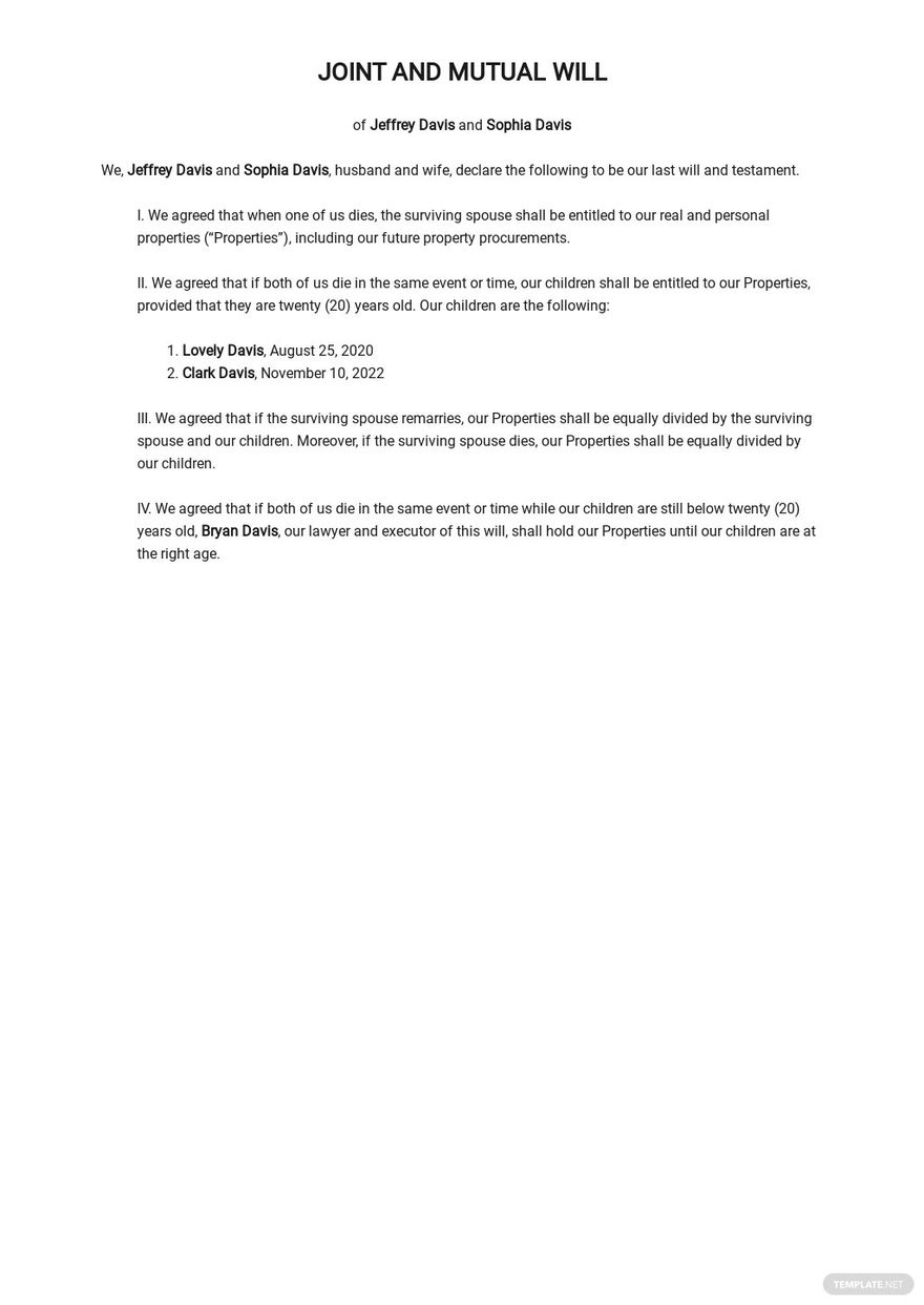 Joint Will For Married Couple Template In Word, Google Docs with regard to Printable Joint Will For Married Couple