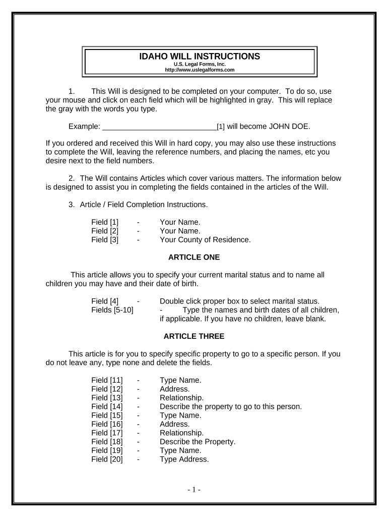 Last Will And Testament Idaho: Fill Out &amp;amp; Sign Online | Dochub for Printable Idaho Blank Will Forms