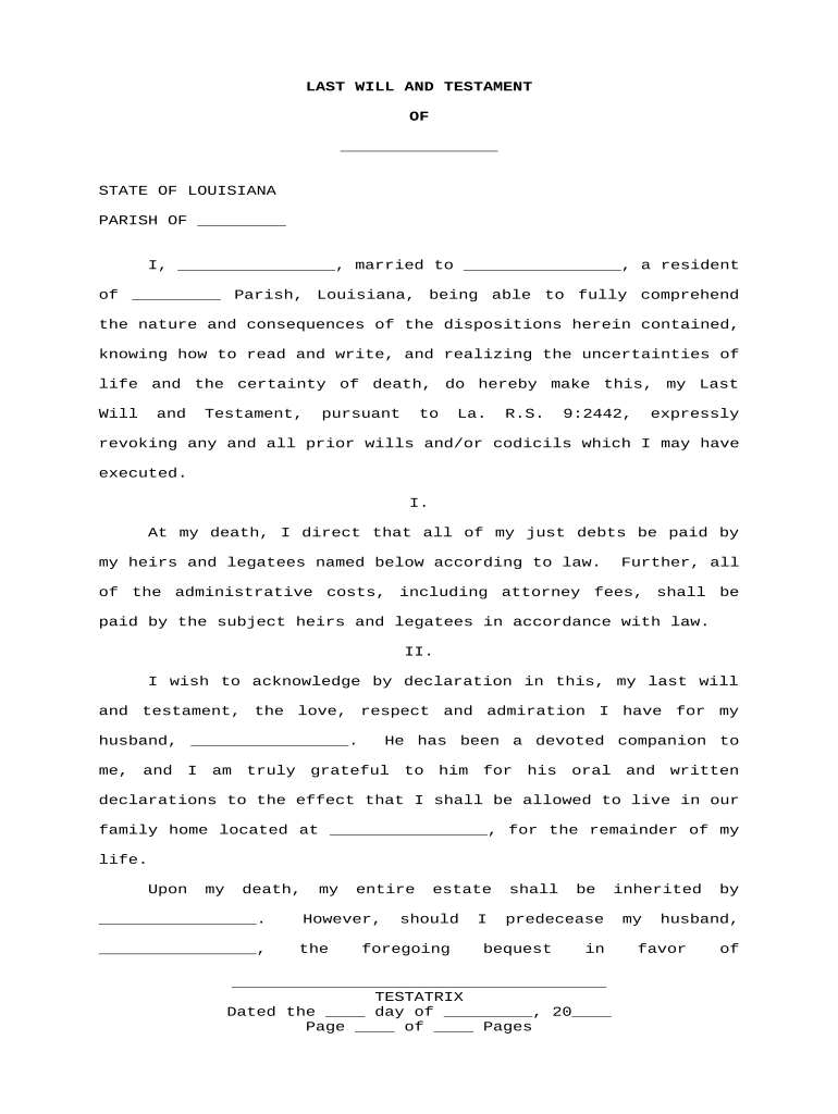 Last Will And Testament Louisiana: Pre-Built Template | Airslate with Printable Louisiana Blank Will Forms