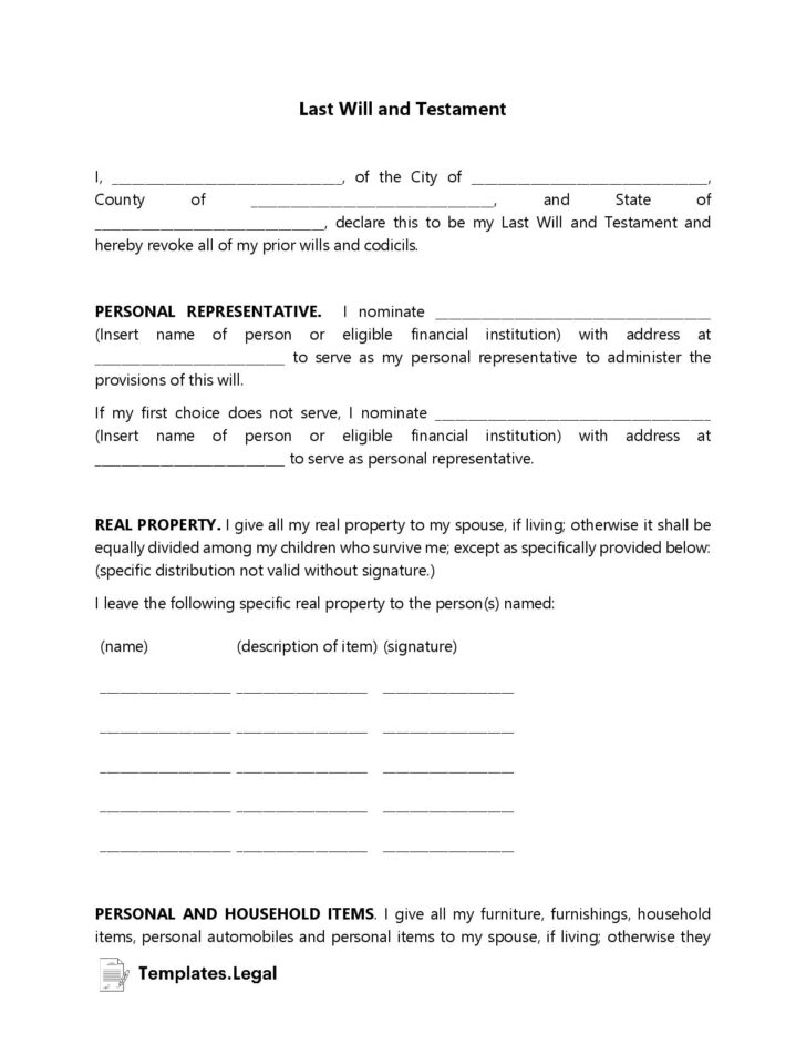 Free Printable Will Forms