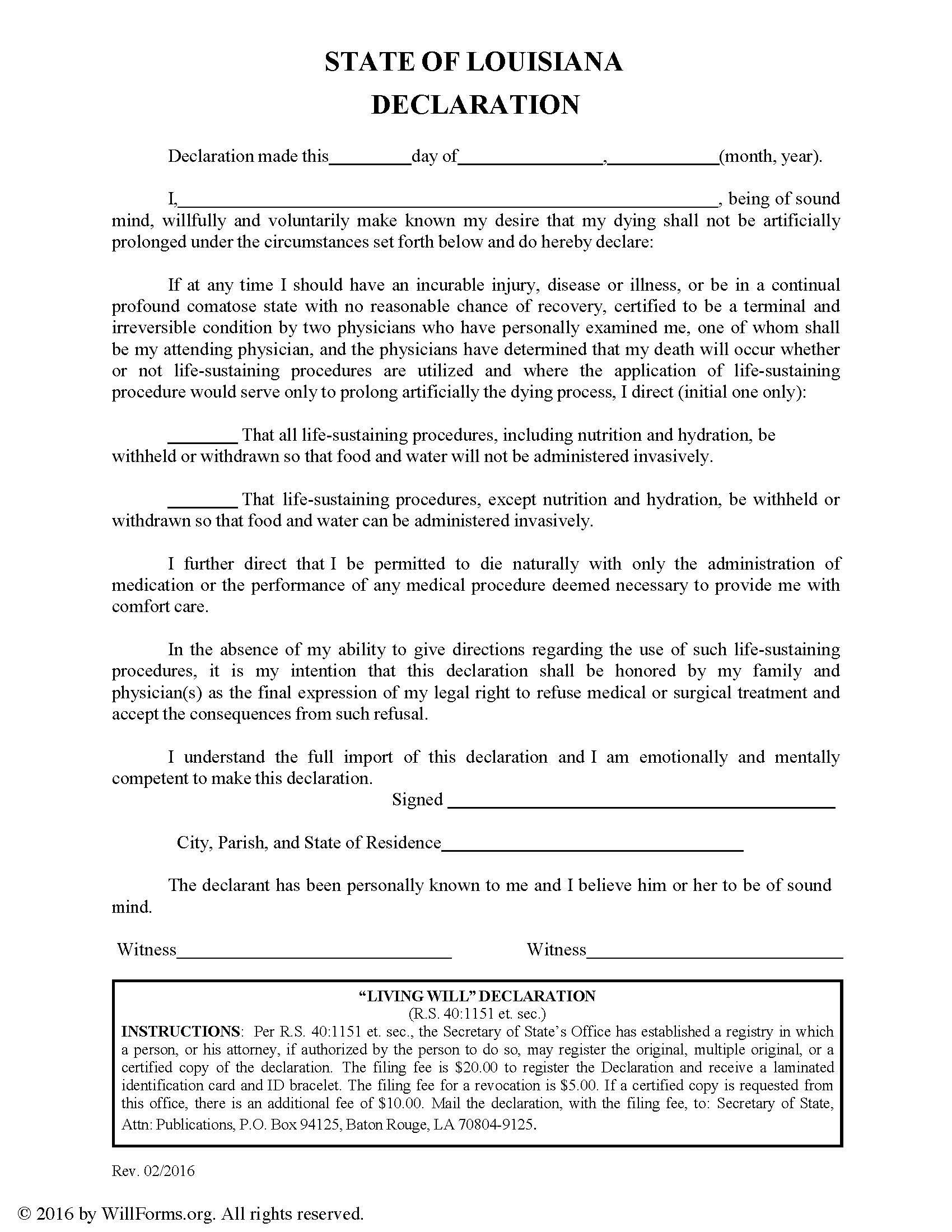 Louisiana Will Forms | Last Will And Testament | Living Will throughout Printable Louisiana Blank Will Forms