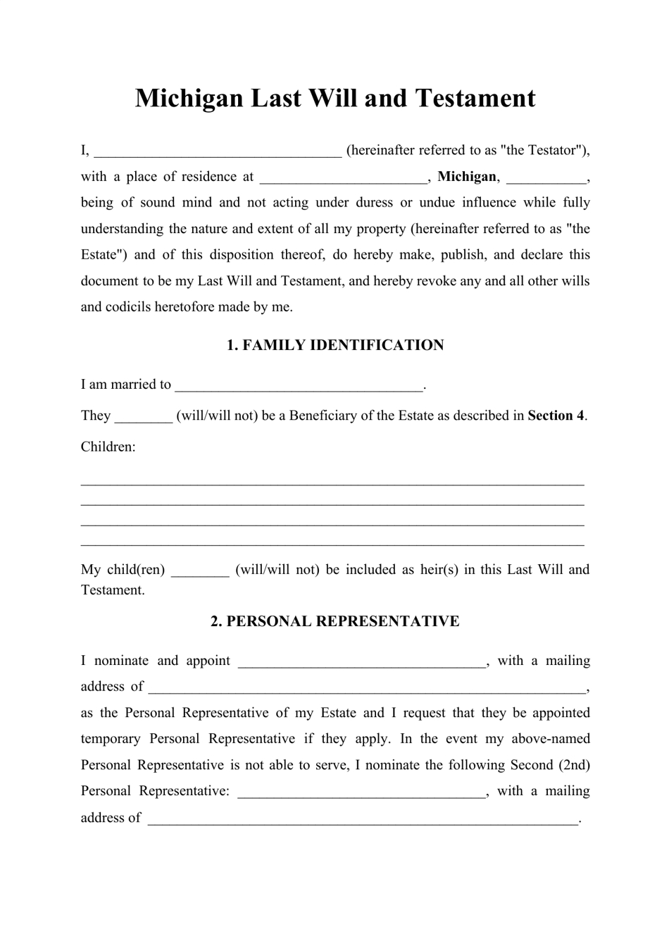Michigan Last Will And Testament Template Download Printable Pdf in Printable Michigan Blank Will Forms