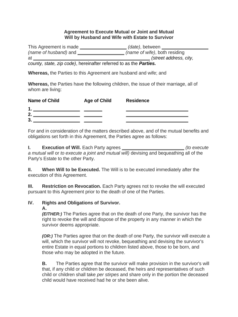 Mutual Will Agreement Sample: Fill Out &amp;amp; Sign Online | Dochub throughout Printable Joint Will For Married Couple