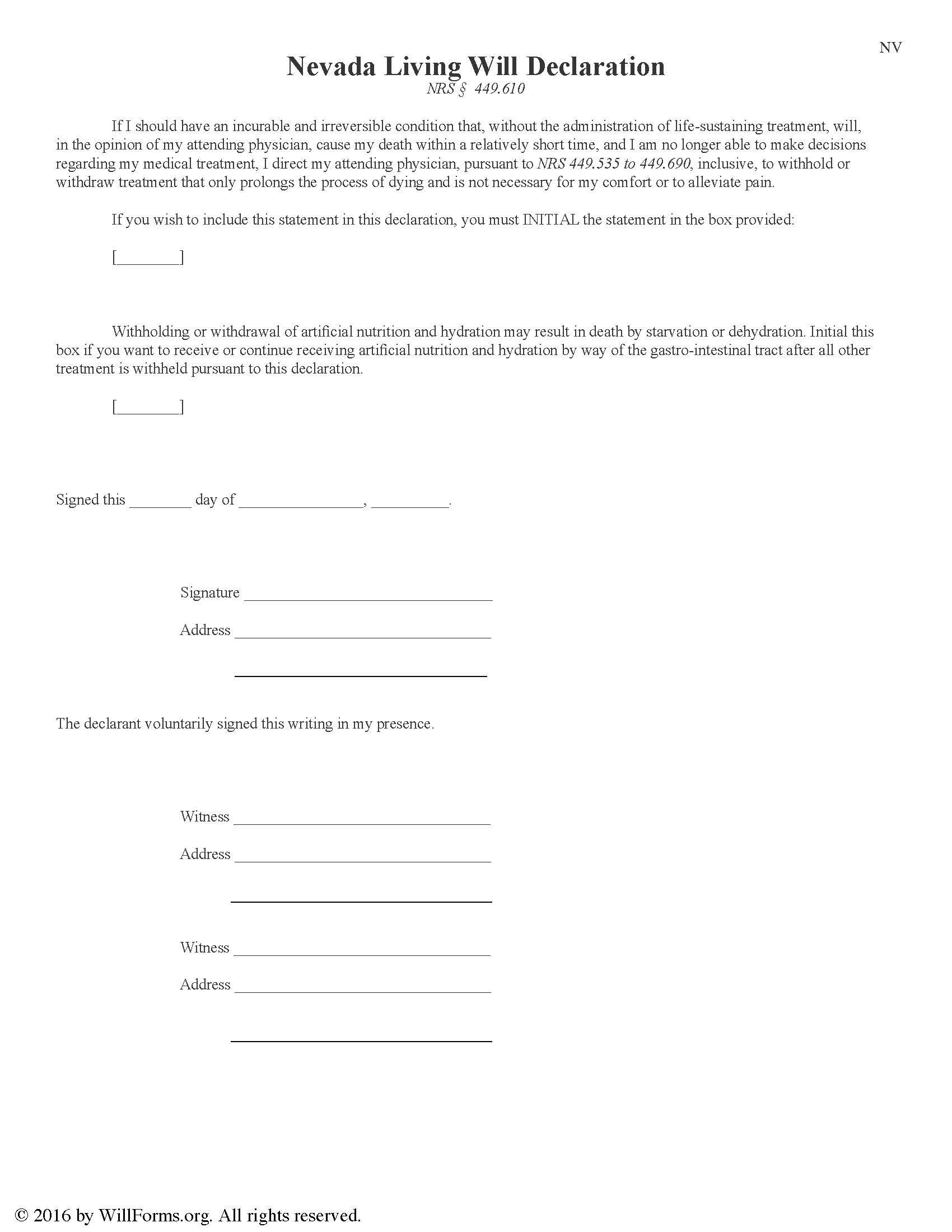 Nevada Will Forms | Last Will And Testament | Living Will Archives pertaining to Printable Nevada Blank Will Forms