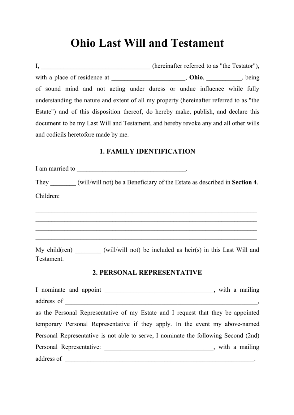 Ohio Last Will And Testament Template Download Printable Pdf with regard to Printable Ohio Blank Will Forms