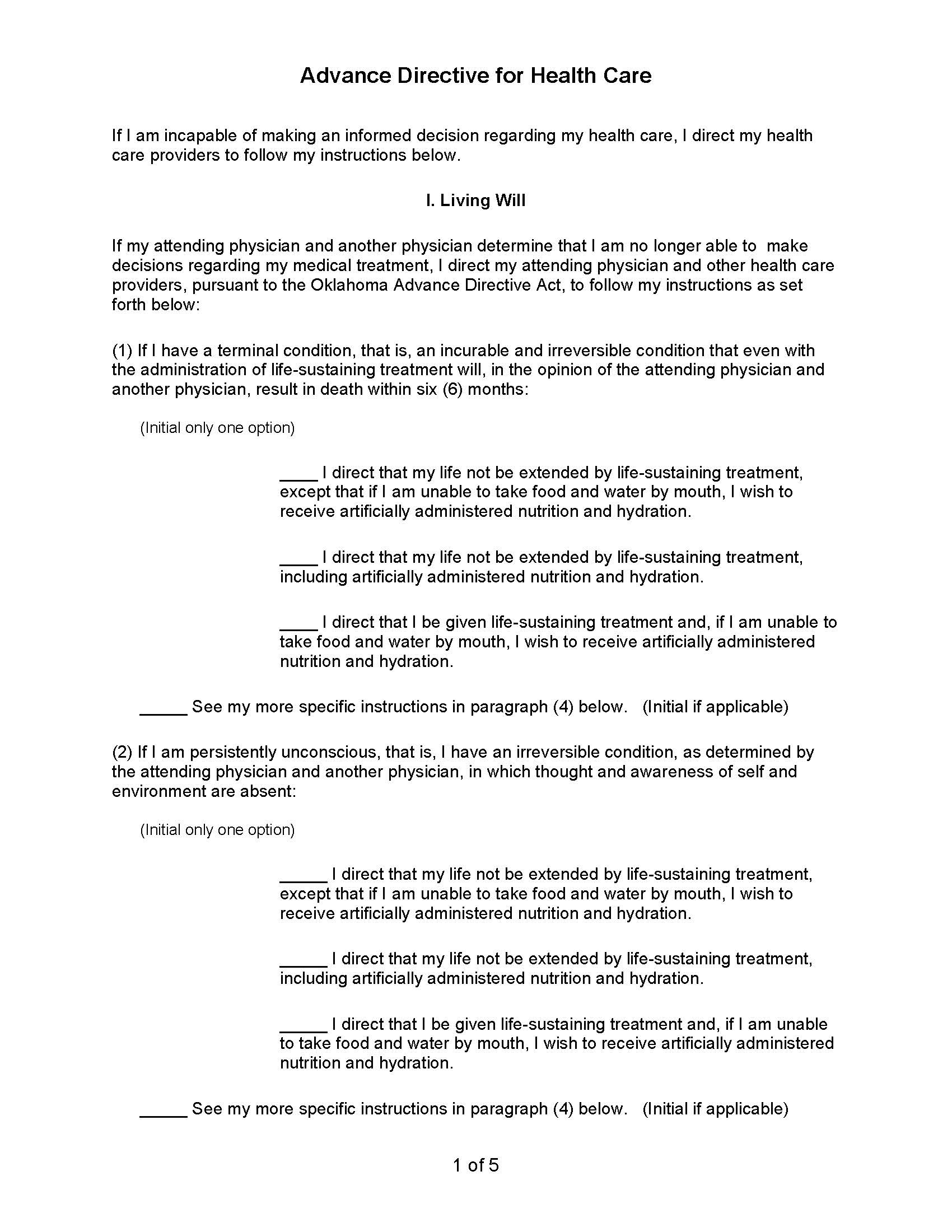 Oklahoma Will Forms | Last Will And Testament | Living Will intended for Printable Oklahoma Blank Will Forms