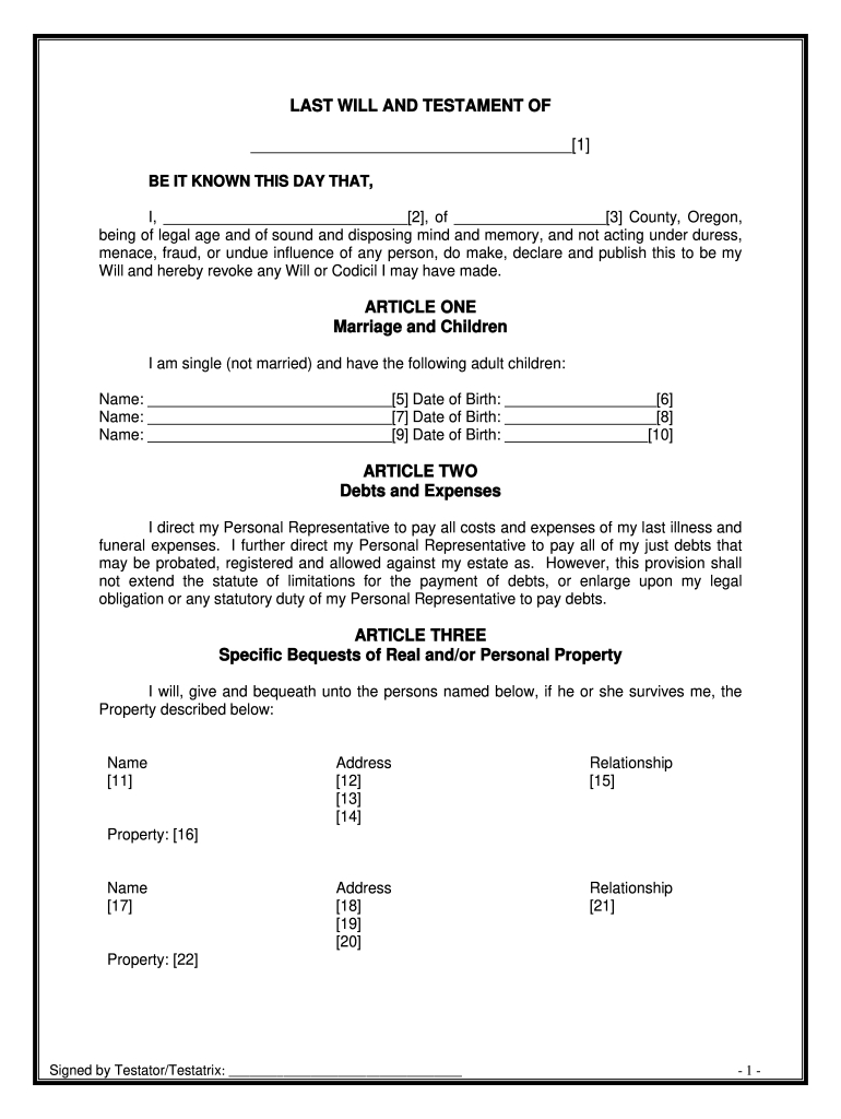 Oregon Last Will And Testament - Fill Online, Printable, Fillable within Printable Oregon Blank Will Forms