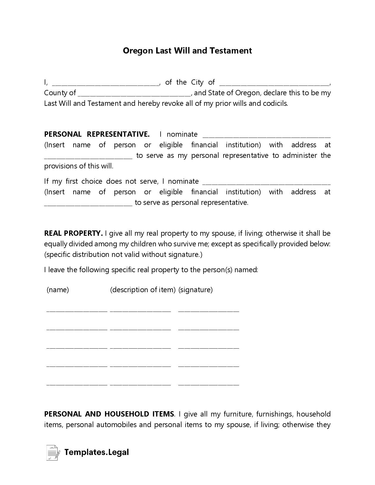 Oregon Last Will And Testament Templates (Free) [Word, Pdf, Odt] inside Printable Oregon Blank Will Forms
