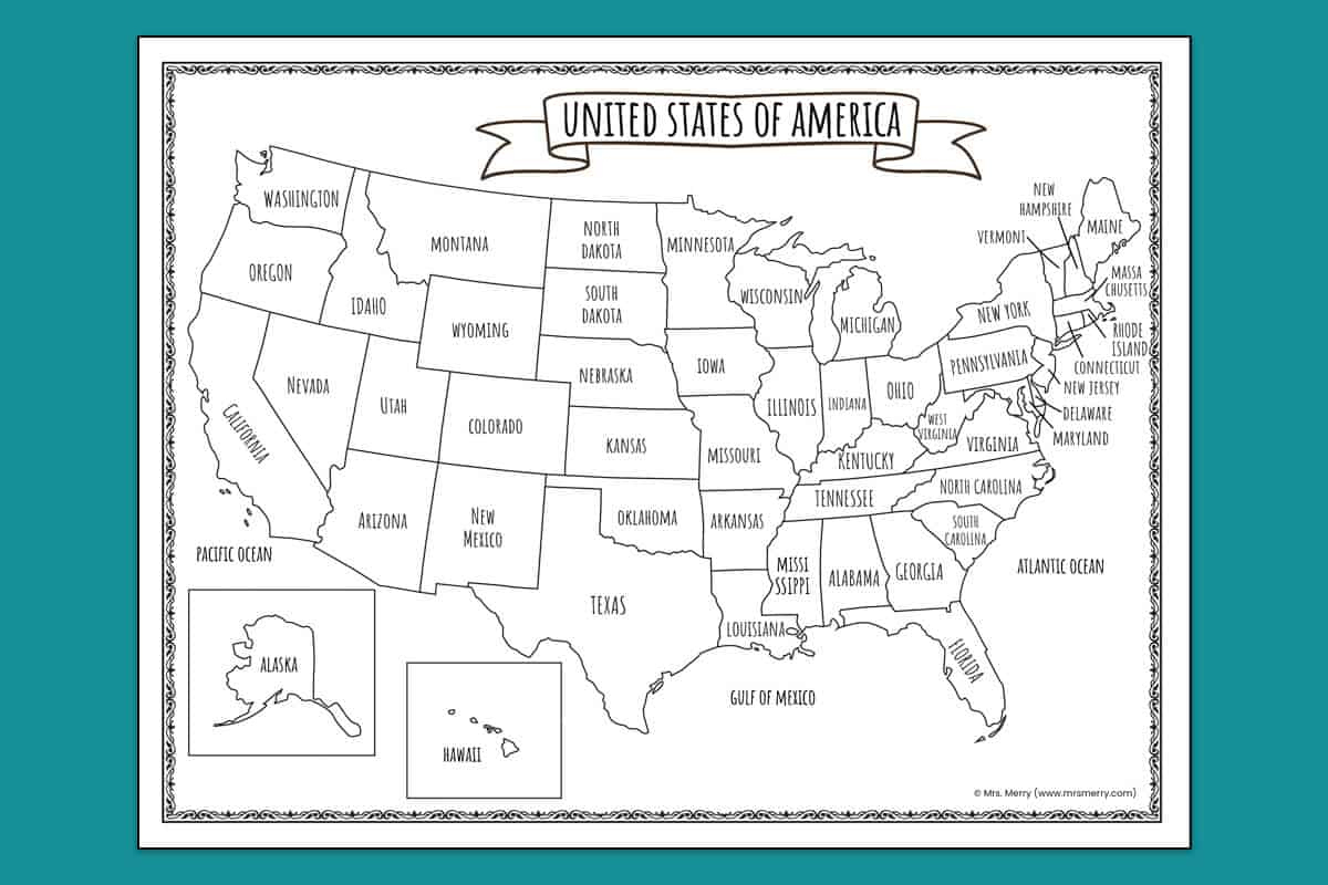 Printable Map Of The United States | Mrs. Merry throughout Printable Do It Yourself Wills For All 50 States