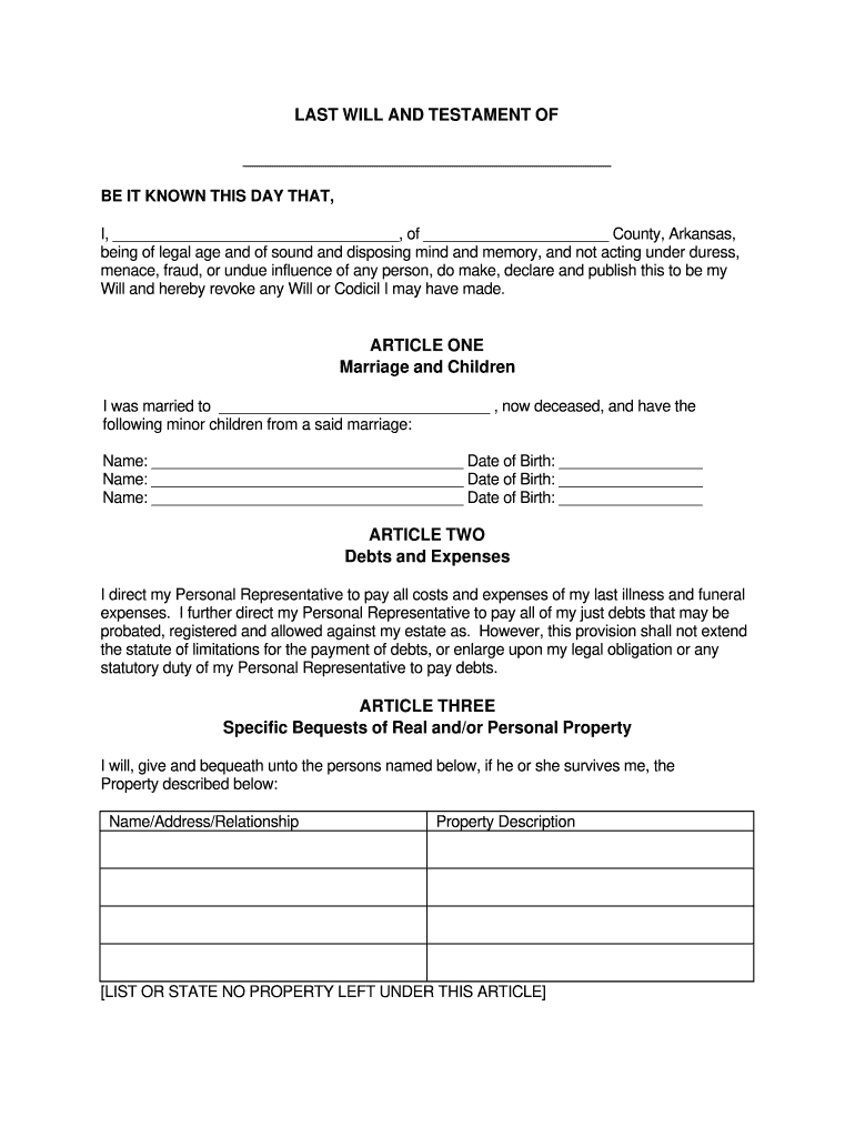 Printable Will Forms - Fill Online, Printable, Fillable, Blank in Print a Blank Will