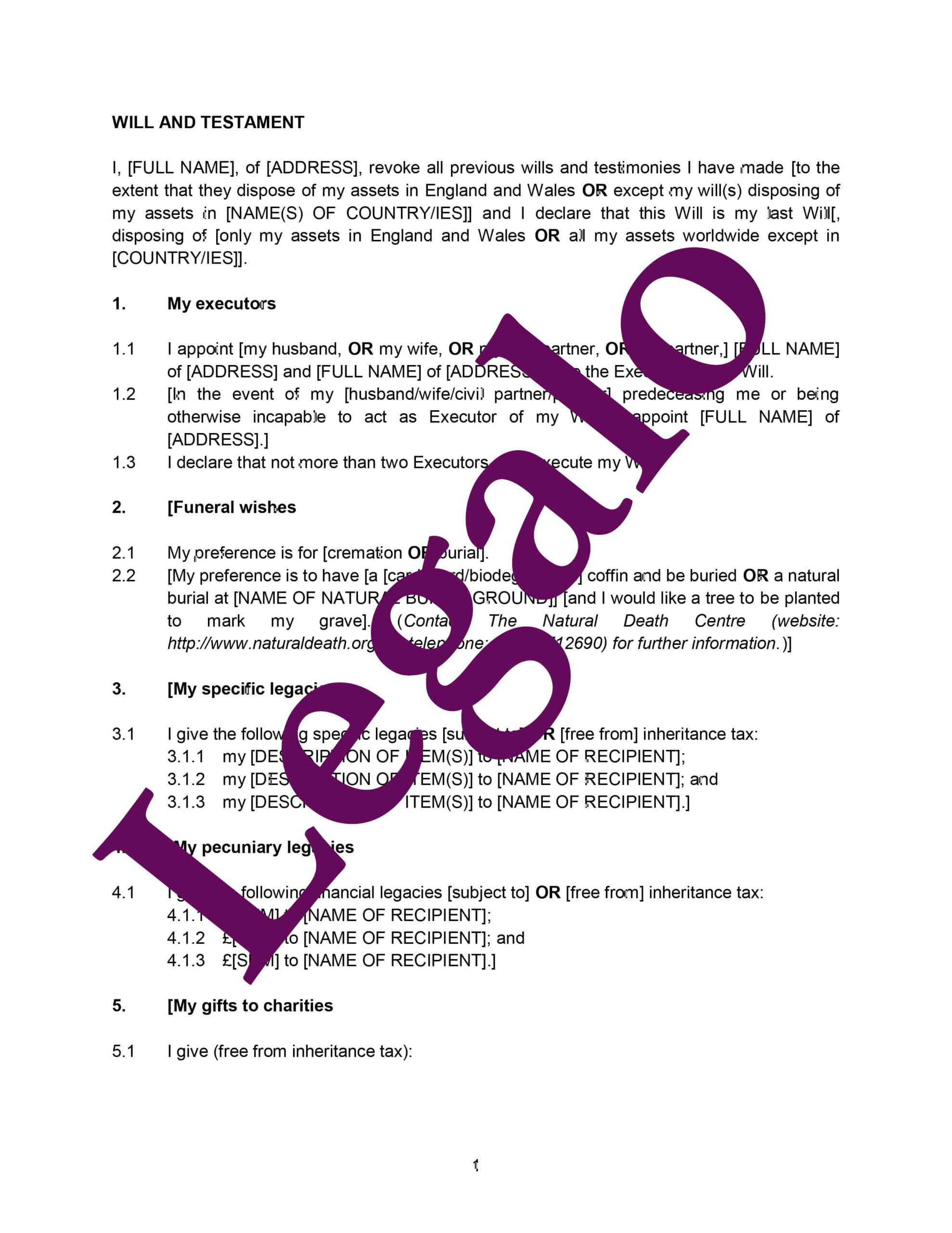 Single Person Will - Document Template - Legalo, U.k. throughout Printable Simple Will For Single Person