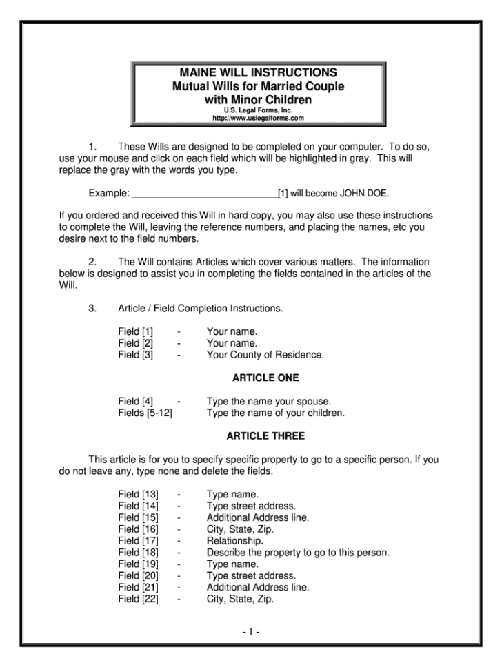 Printable Maine Blank Will Forms