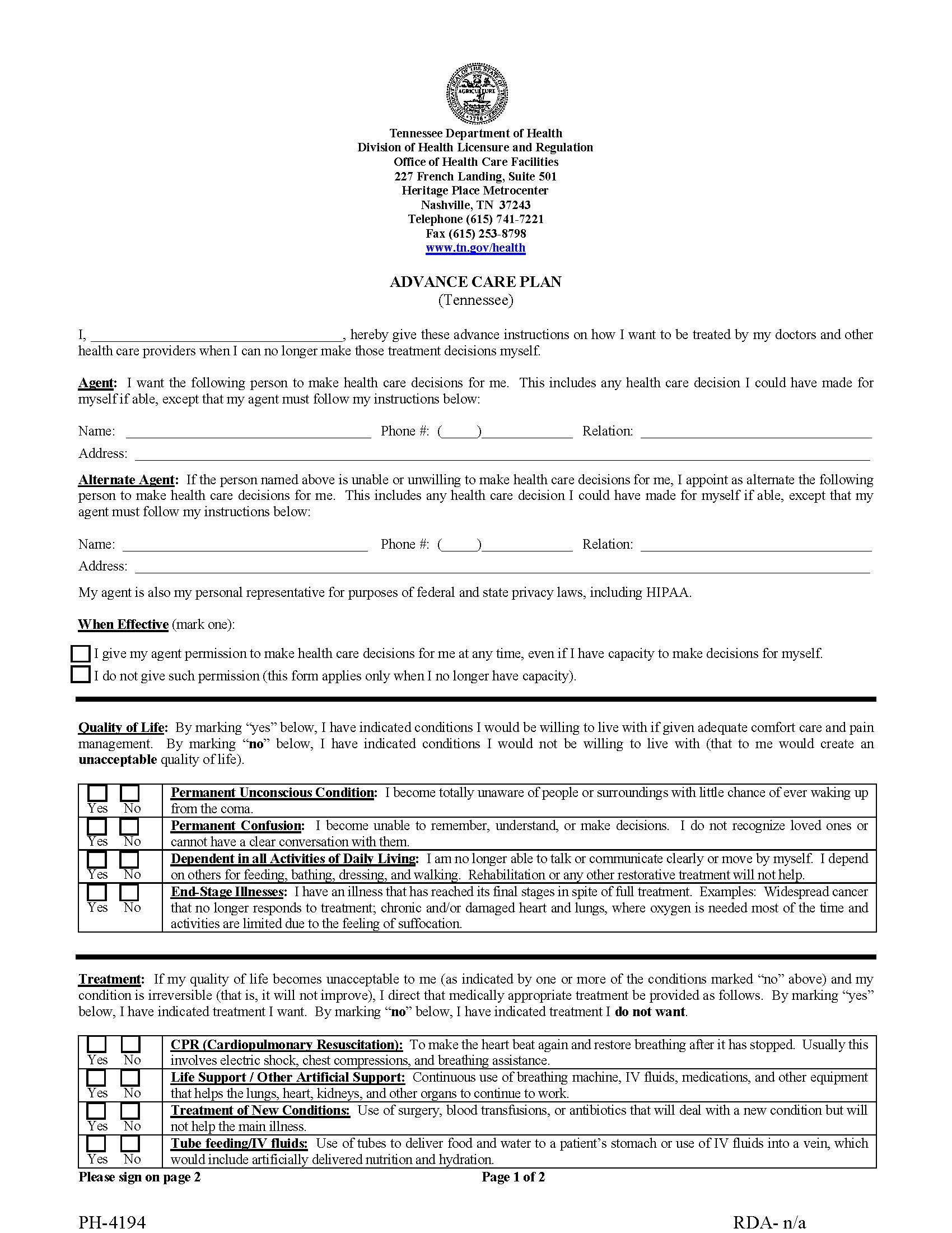 Tennessee Will Forms | Last Will And Testament | Living Will within Printable Tennessee Blank Will Forms