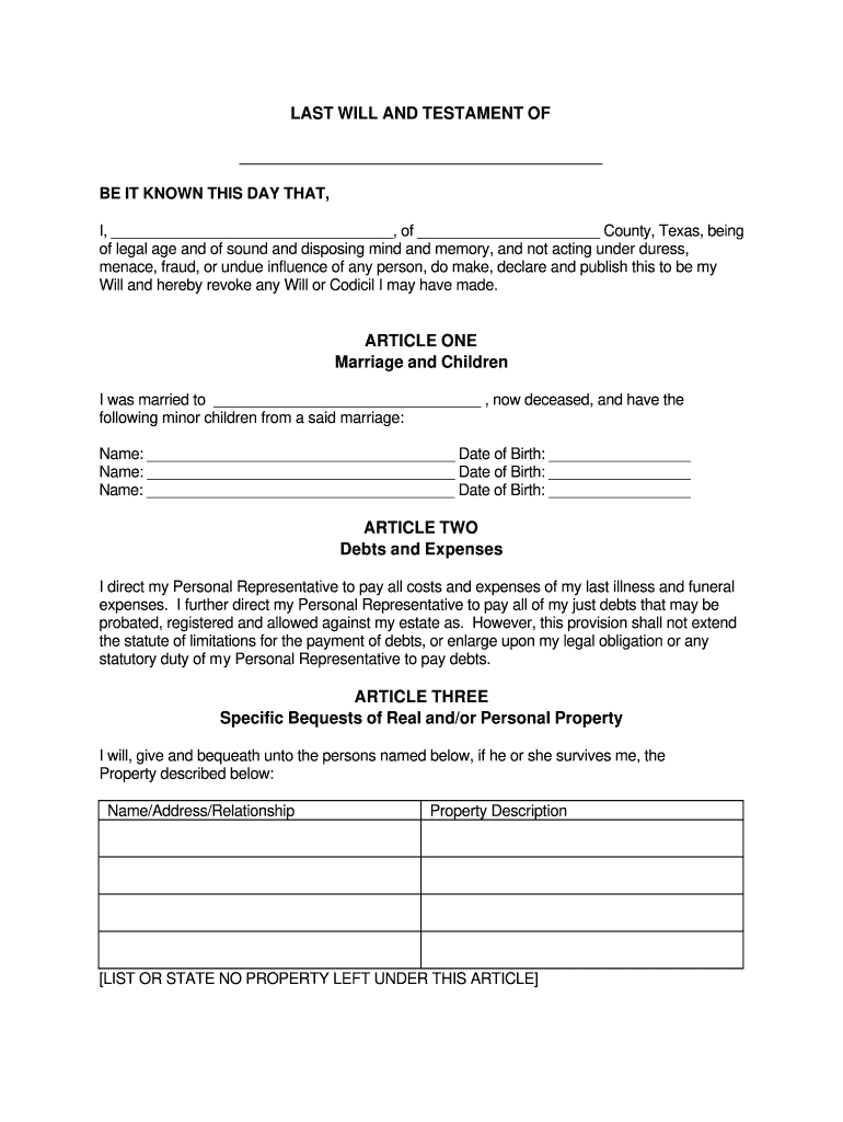 Texas Last Will Testament: Fill Out &amp;amp; Sign Online | Dochub intended for Printable Texas Blank Will Forms