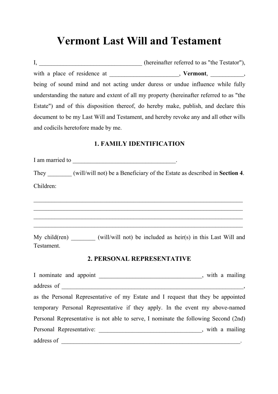 Vermont Last Will And Testament Template - Fill Out, Sign Online inside Printable Vermont Blank Will Forms