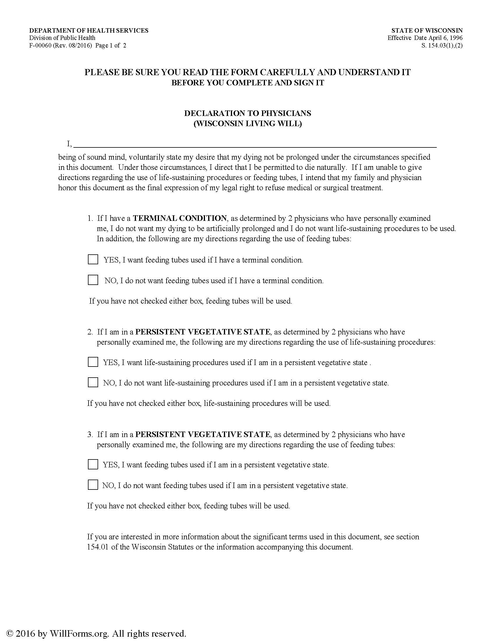 Wisconsin Will Forms | Last Will And Testament | Living Will for Printable Wisconsin Blank Will Forms